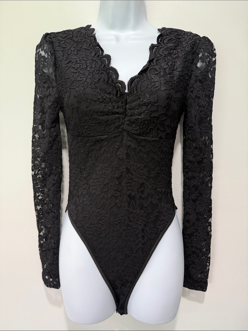 Black Lace Long-Sleeve Bodysuit